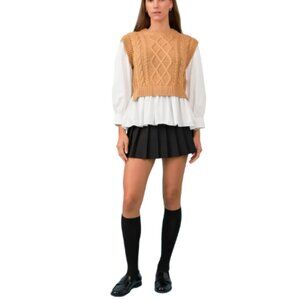 English Factory Womens Medium Mixed Media Cable Details Brown Sweater